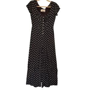 Vintage 80s Mica Polka Dot Wide Leg Jumpsuit Lace Buttons | Retro Romance